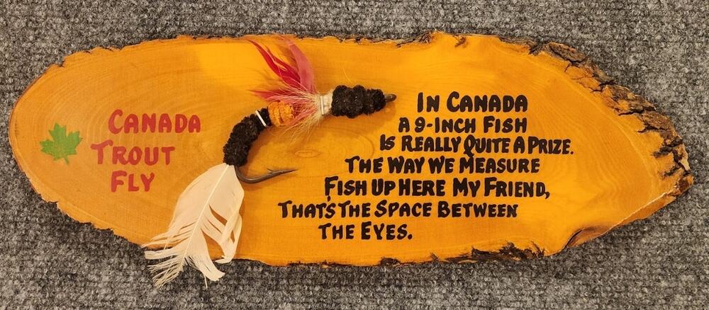 Vintage Canadian Trout Fly Fishing Novelty Wood Plaque Wall Decor Cabin Humor